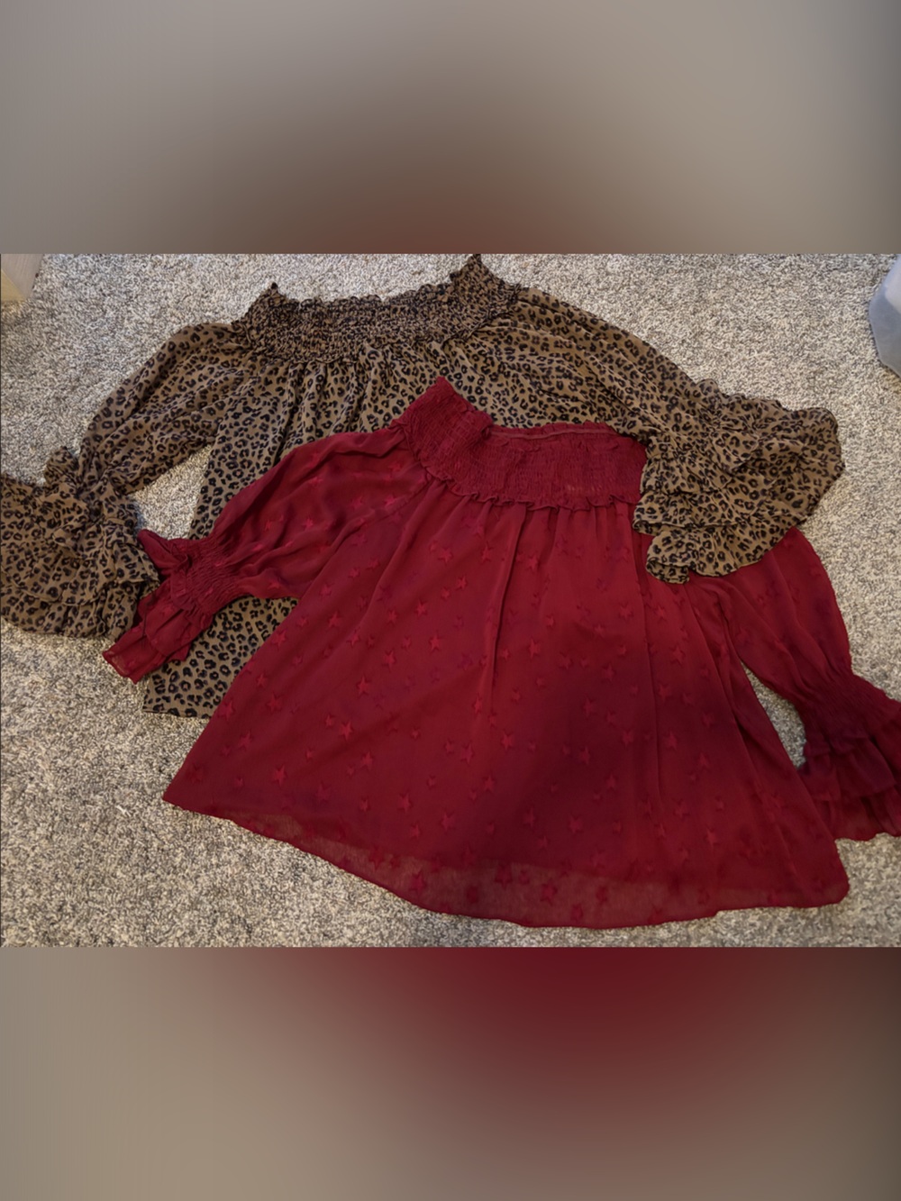 CeCe Animal Print Top and Burgundy Entro Star-Textured Top